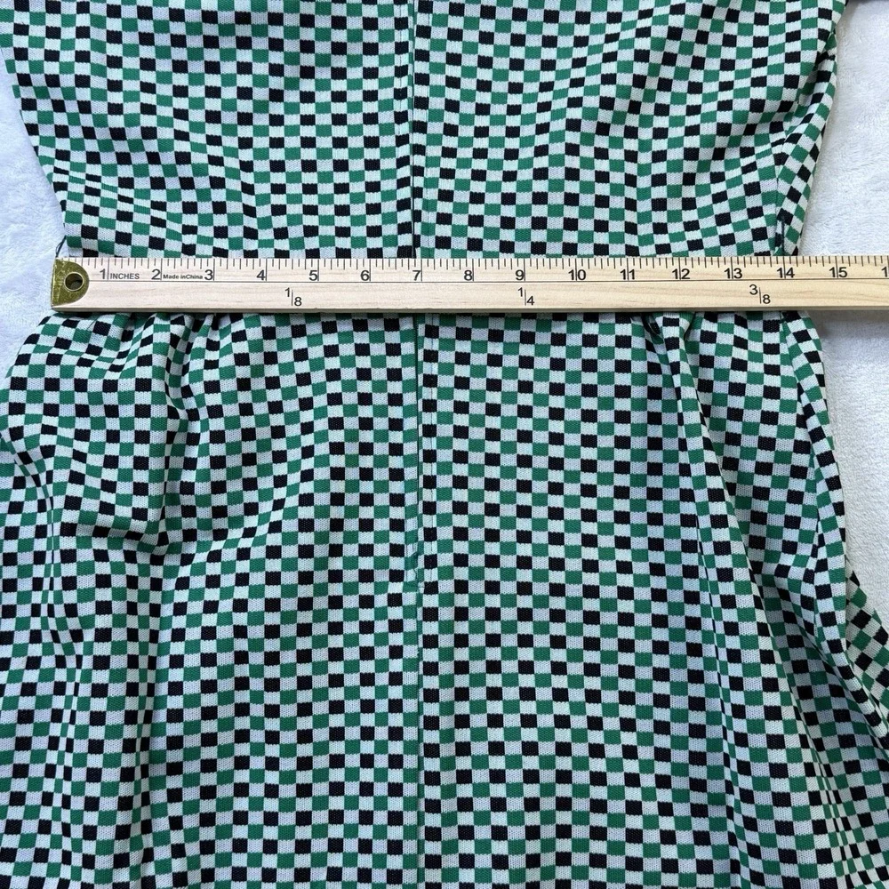 Vintage 70s Checkerboard Midi Dress Green Black Mod Disco Retro Boho - Picture 6 of 16